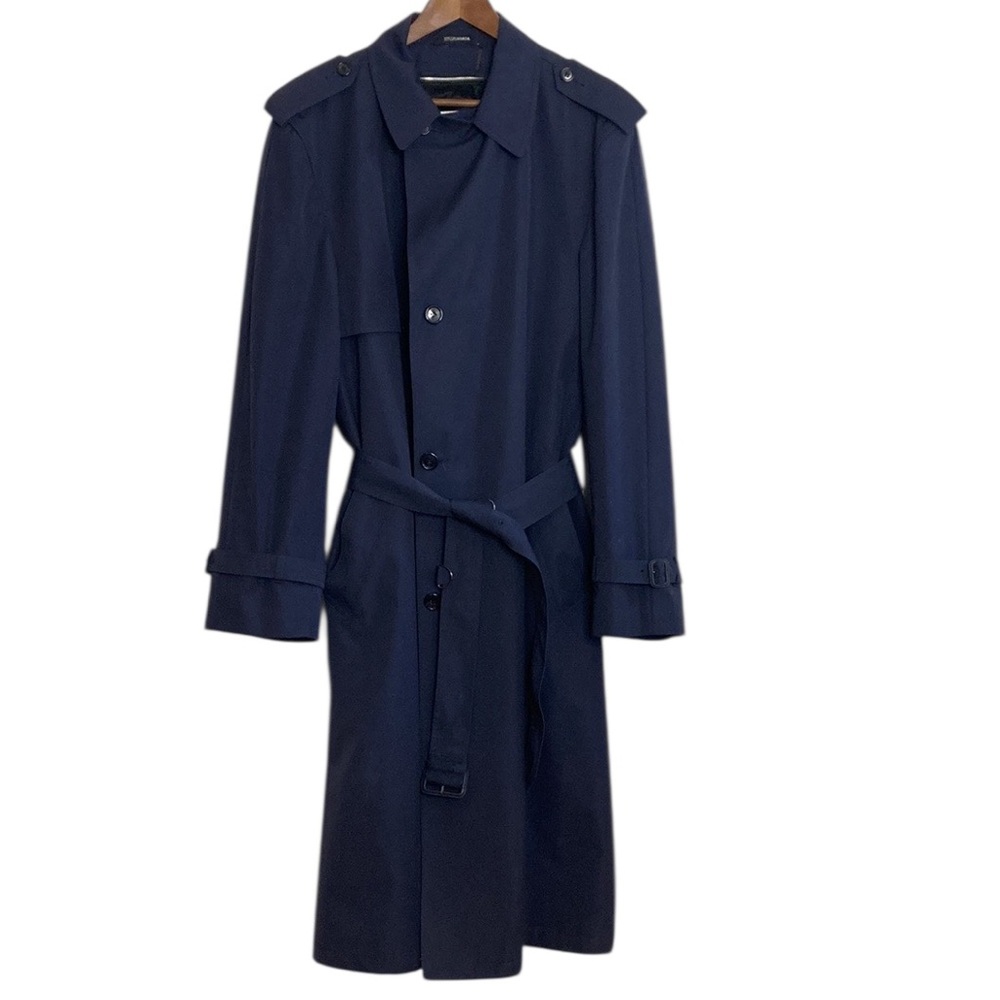 Vintage Trenchcoat Mens 44T Navy Blue Wool Lined All Season Jacket London Fog